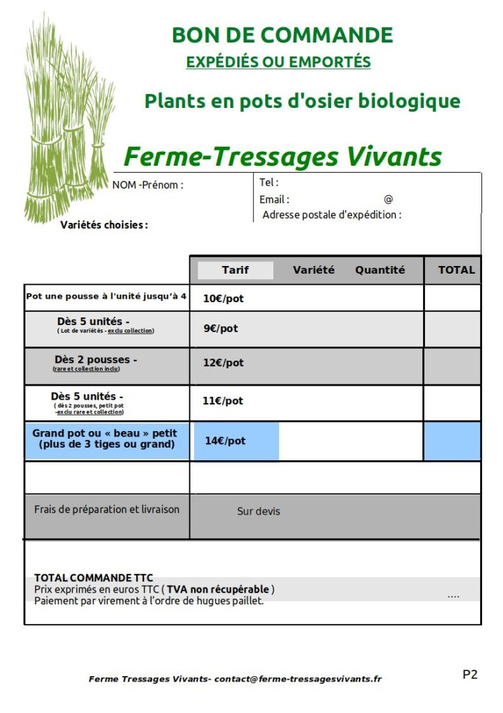 Bon commande plants en pots osier biologique ferme tressages vivants